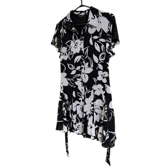 Dynamite Floral Button-Down Shirt Dress with Tie-Waist - Picture 2 of 6